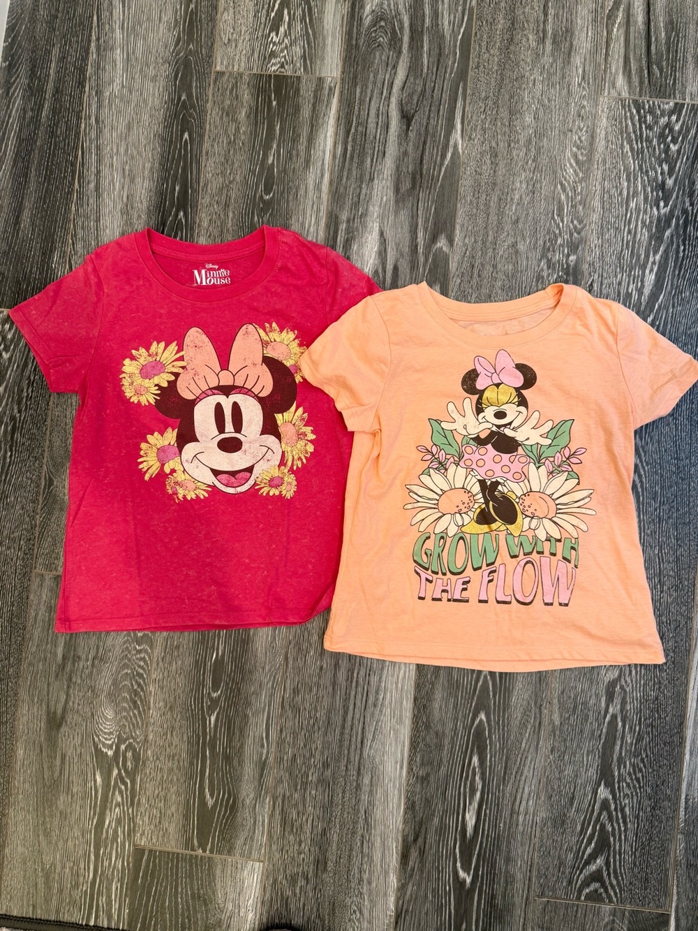 Disney Girls' Minnie Mouse Graphic Tees - Coral Peach & Raspberry